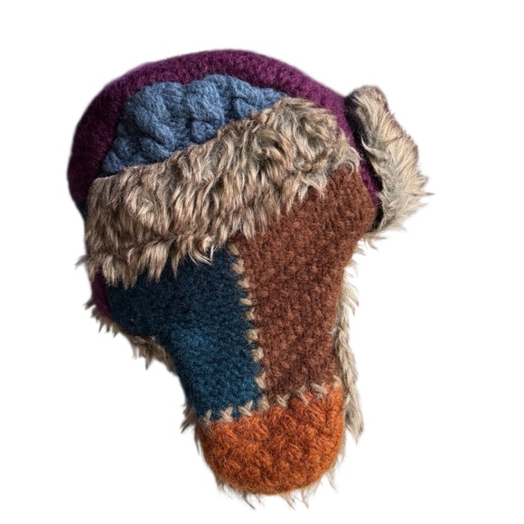 EVEREST DESIGNS Trapper Hat Mens One Size Wool Fleece Fur Lined Patch Knit - Picture 6 of 10